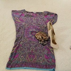 Pinky Brand: Purple Paisley Print Mini Dress Sz M